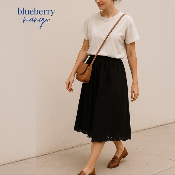Madewell Black Eyelet Floral Midi Skirt | 100% Cotton | Fall Capsule - Picture 1 of 8